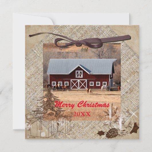 Pferde und Stall Frohe Weihnachtskarte (Vorderseite)