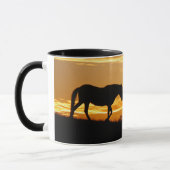Pferde und Vögel im Sonnenaufgang Silhouette Tasse (Links)