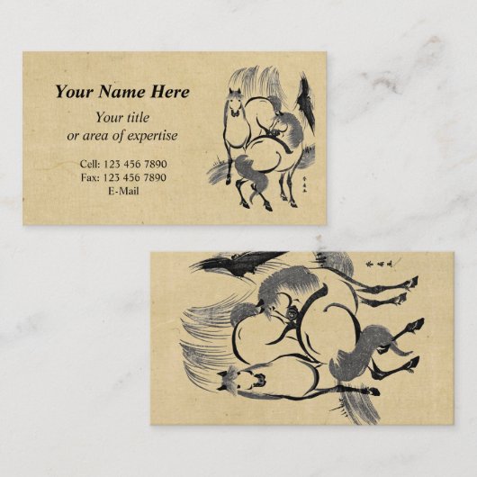 Pferde unter einer Weide. Visitenkarte (Vorne/Hinten)