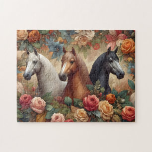 Pferde Vintage Rosen Puzzle