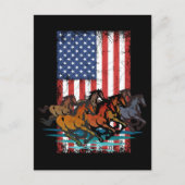 PFERDE VINTAGER AMERIKANISCHER FLAGGE ENTFERNT POSTKARTE (Vorderseite)