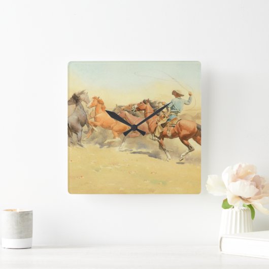 Pferde von Maynard Dixon Quadratische Wanduhr (Zuhause)