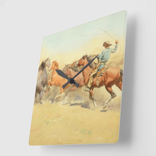 Pferde von Maynard Dixon Quadratische Wanduhr (Winkel)