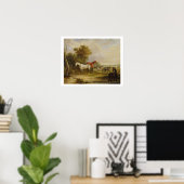 Pferde Weiden: Ein grauer Stallion mit Mares Poster (Heimbüro)