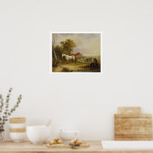 Pferde Weiden: Ein grauer Stallion mit Mares Poster (Küche)