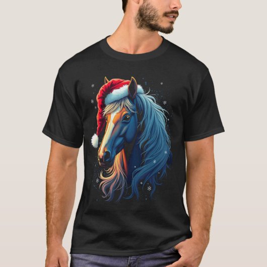 Pferde Weihnachts Kunst T-Shirt (Vorderseite)