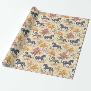 Pferde Western Vintage Hengste in Golden Trees Geschenkpapier
