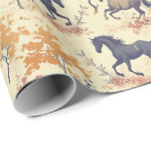Pferde Western Vintage Hengste in Golden Trees Geschenkpapier (Rolleneckpunkt)