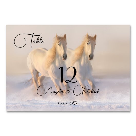 Pferde Winter Wedding Tischnummer Card (Vorderseite)
