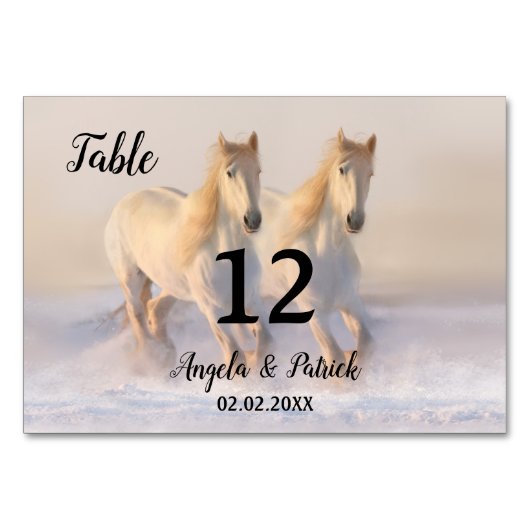 Pferde Winter Wedding Tischnummer Card (Rückseite)