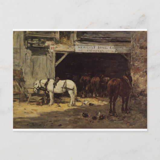 Pferde zu vermieten in einem Yard von Eugene Boudi Postkarte (Vorderseite)