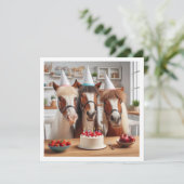 Pferde zum Geburtstag mit Kuchen und Hüten Einladung (Stehend Vorderseite)