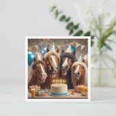 Pferde zum Geburtstag mit Kuchen und Hüten Einladung (Stehend Vorderseite)