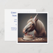 Pferde zum Geburtstag mit Kuchen und Hüten Einladung (Vorne/Hinten)