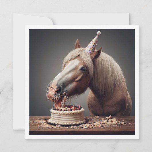 Pferde zum Geburtstag mit Kuchen und Hüten Einladung (Vorderseite)