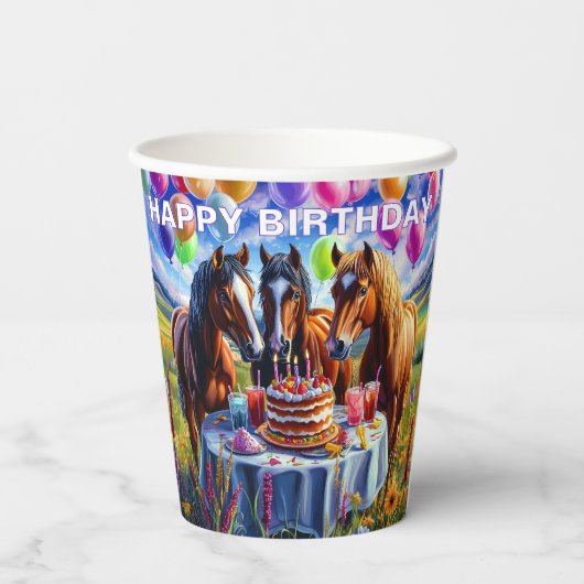Pferde zum Geburtstag Pappbecher (Rückseite)