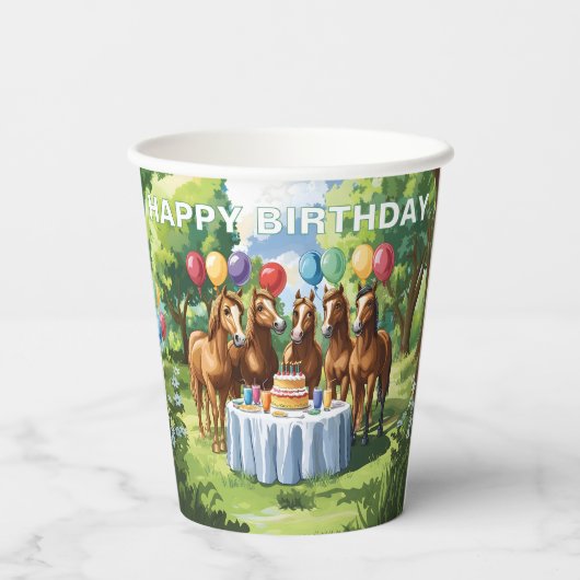Pferde zum Geburtstag Pappbecher (Rückseite)