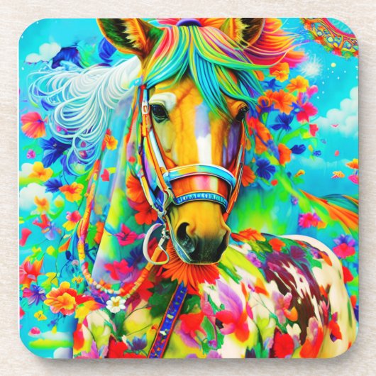 Pferdeadorne mit Blume Getränkeuntersetzer (Vorderseite)