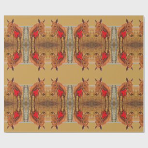 Pferdeartiges Weihnachten, Brown-Pferd mit rotem Geschenkpapier