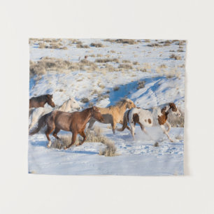 Pferdeauftrieb im Winter auf der Hideout Ranch Wandteppich