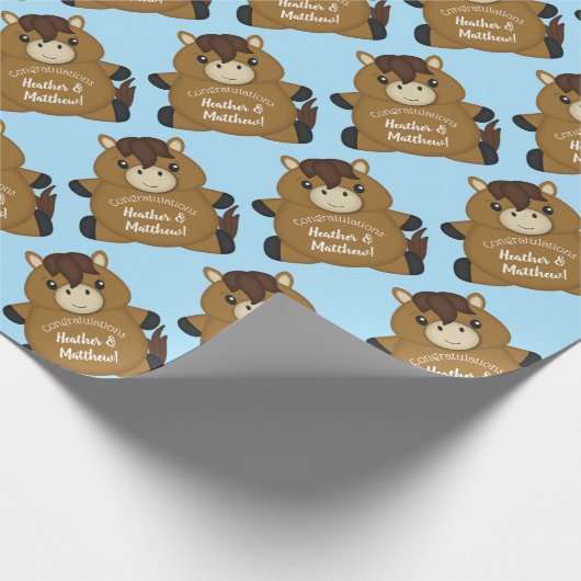 PferdeBaby Dusche Blue Boy Geschenkpapier (Ecke)