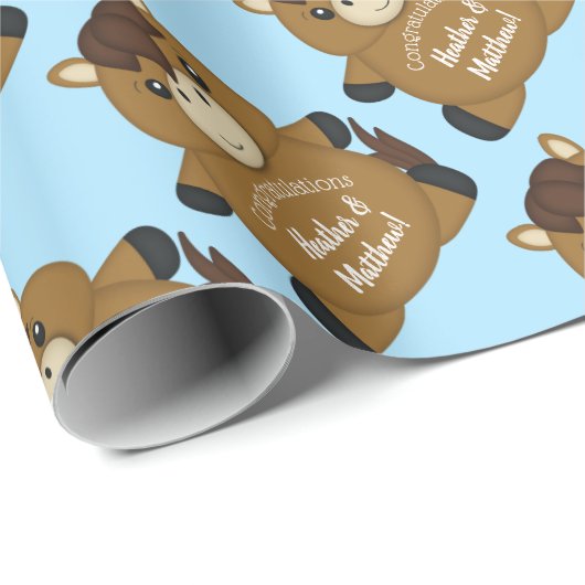 PferdeBaby Dusche Blue Boy Geschenkpapier (Rolleneckpunkt)