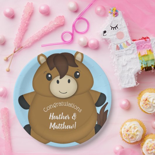 PferdeBaby Dusche Blue Boy Pappteller (Party)