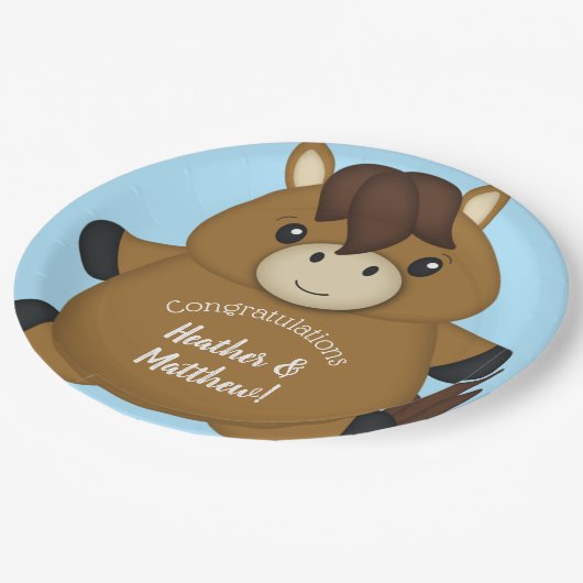 PferdeBaby Dusche Blue Boy Pappteller (Schrägansicht)