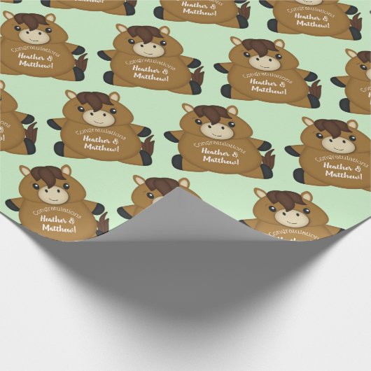 PferdeBaby-Dusche Grün Geschenkpapier (Ecke)