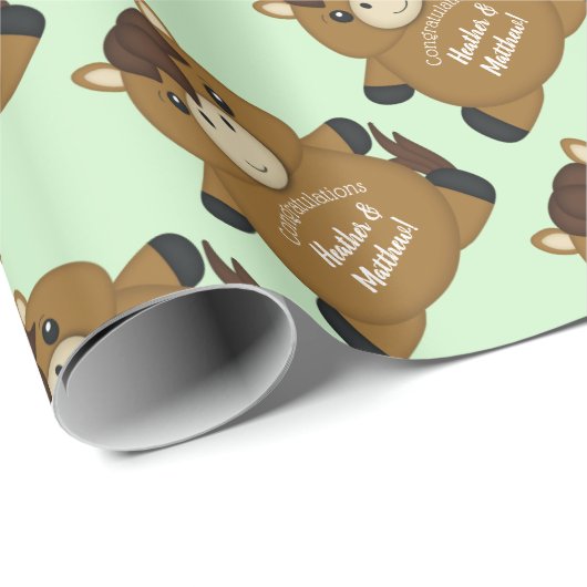 PferdeBaby-Dusche Grün Geschenkpapier (Rolleneckpunkt)