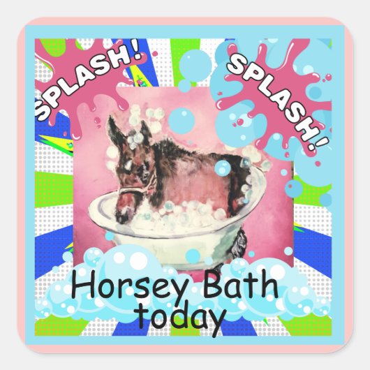 Pferdebad Comic Quadratischer Aufkleber (Vorderseite)