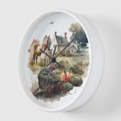 Pferdebauernhof Aquarell Uhr (Winkel)