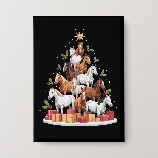Pferdebaum Weihnachtspferde Weihnachtsgeschenke Button (Vorderseite)
