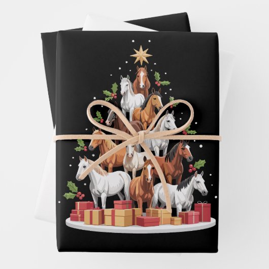 Pferdebaum Weihnachtspferde Weihnachtsgeschenke Geschenkpapier Set (Beispiel)