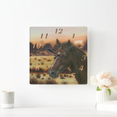Pferdebild des kastanienbraunen Pferdes Quadratische Wanduhr (Zuhause)