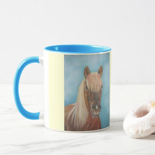 Pferdebild des Kastanienpferdes Tasse (Mit Donut)