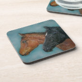 Pferdebild des schwarzen Fohlenkastanienfohlen Getränkeuntersetzer (Linke Seite)