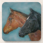 Pferdebild des schwarzen Fohlenkastanienfohlen Getränkeuntersetzer (Vorderseite)