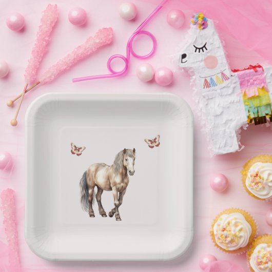 Pferdecreme Butterflies Geburtstag Pappteller (Party)