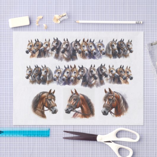 Pferdedarstellungen mit zwei langen Reihen Seidenpapier (Handwerk)