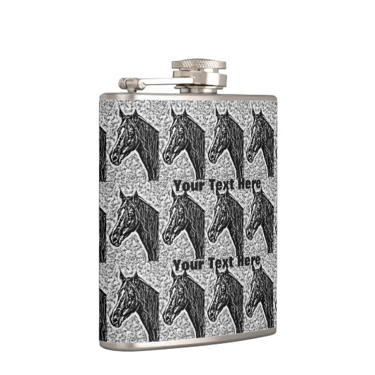 Pferdedesign Schwarzweißbild eines Pferdes Flachmann (Rechts)