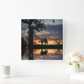 Pferdeeiche und Reflektion im Teich Quadratische Wanduhr (Zuhause)