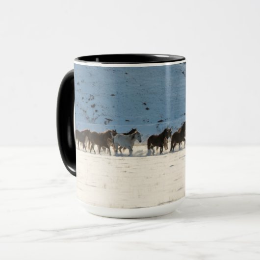 Pferdefahrt im Winter auf der Hideout Ranch Tasse (Vorderseite Links)