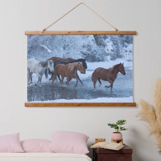 Pferdefahrt im Winter Wandteppich Mit Holzrahmen (Schlafzimmer)