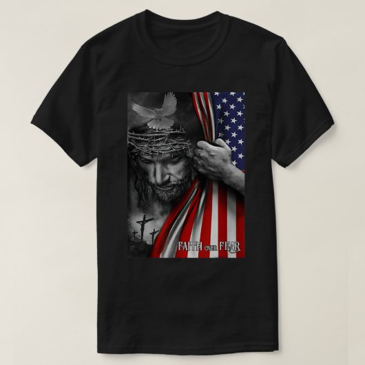 Pferdefieber über Angst Jesus American Flag Patrio T-Shirt (Design vorne)