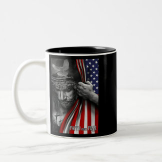 Pferdefieber über Angst Jesus American Flag Patrio Zweifarbige Tasse