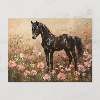 Pferdefohlen mit rosa Blume in Rosa Postkarte
