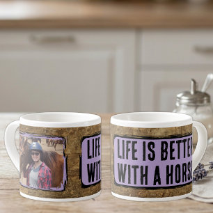 Pferdefreund 1 Foto Faux-Holz schwarz violett Espressotasse