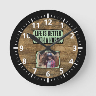 Pferdefreund 1 Foto schwarz grün rustikal Runde Wanduhr