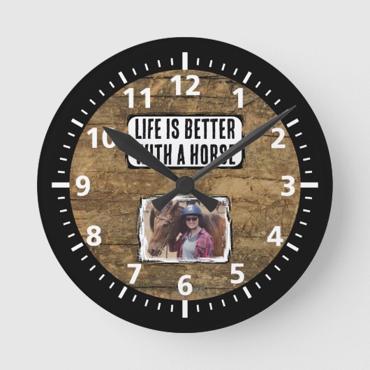 Pferdefreund 1 Foto Schwarz-weiß rustikal Runde Wanduhr (Vorderseite)